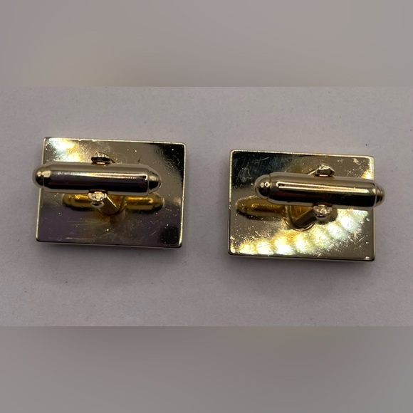 3 for $30 Vintage Gold Tone Rectangular Cufflinks Brushed Textured Raised Center - Picture 2 of 8